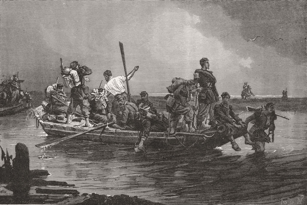 CRIMEA. Eclaireurs of advanced guard crossing river 1871 old antique print